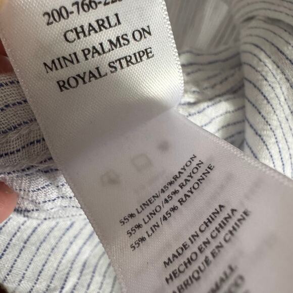 Rails Charli Mini Palms Royal Stripe Button Down Linen Blend Shirt Size Small - Picture 3 of 7